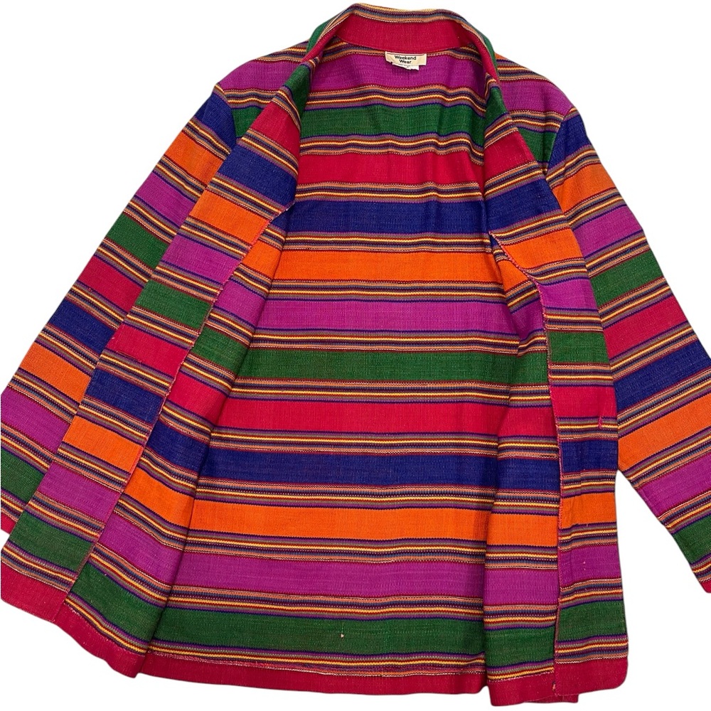 Vintage Weekend Wear 90s Striped Blanket Weave Jacket Long Western Aztec Blazer - Picture 4 of 16